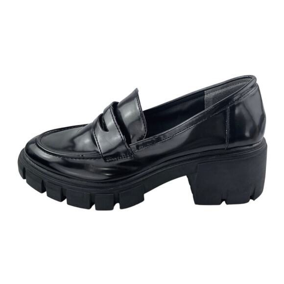 Crown Vintage Shoes - Crown Vintage Sage Women's Black Leather Chunky Platform Penny Loafers Shoes 7.5